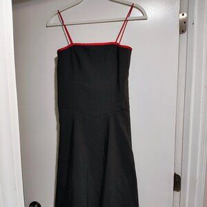 Black midi dress with red trim